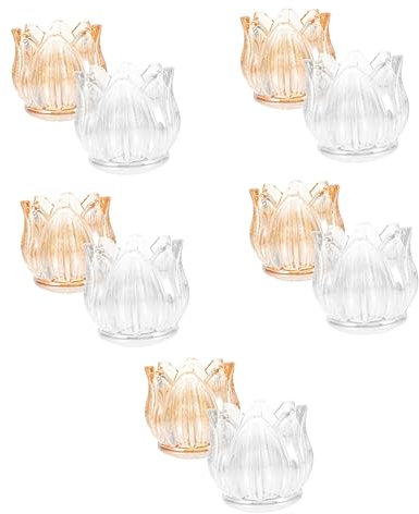 Cabilock 5 Sätze Leuchter Wohnkultur Mini-Kerzen Party Lampe Tische Hochzeit Kernstück Mittelstücke Golden Lichter Essen Tulpe Ästhetisch Flackern Kerzenhalter Glas 2 Stück * 5