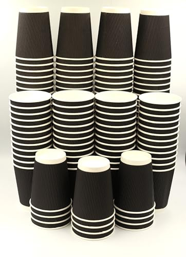 250 x 12oz Black Ripple Takeaway Coffee Cups 340ml – Disposable Insulated Paper Cups for Hot Drinks – No Lids – Perfect for Takeaways, Coffee, and Tea