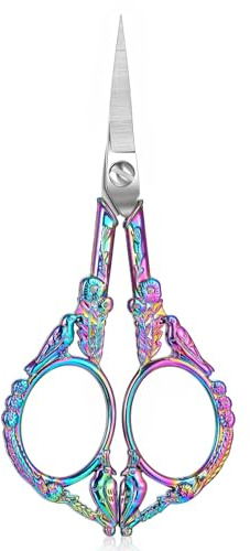 Yuanchu broderisax liten, retro hantverk sax hushåll rostfritt stål sax tygsax handarbetssax sysax textilsax för sömnad tråd nålarbete hantverk trimning (färgglad)