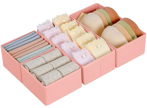 DIMJ Organizer per Cassetti 4 Pezzi Organizer per Armadio, Divisori per Cassetti Separatori per Cassetti Organizzatore Cassetti, per Calze, Biancheria Intima, Rosa