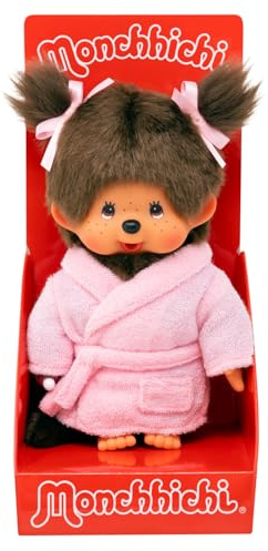 Sekiguchi 203802 – Original Monchhichi-flicka i badrocken, ca 20 cm stort gosedjur av brun plysch