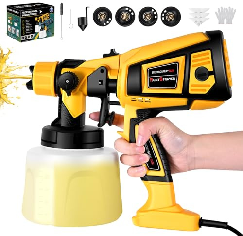 Paint Sprayer,800W HVLP Paint Spray Gun,1400ml Electric Paint Gun with 4 Nozzles and 3 Patterns,For Furniture, Cabinets, Fence, Walls, Door, Garden Chairs(orange)