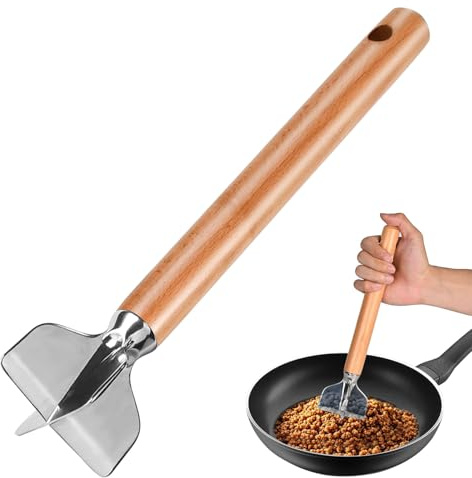 Stainless Steel Meat Chopper, Stainless Steel Meat Masher, 11 Inch, Ground Beef Chopper Tool, Metal Meat Masher, Ground Meat Smasher, Hamburger Smasher Tool