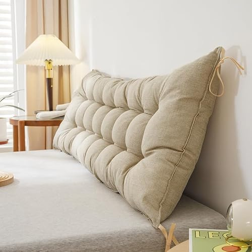 Großes Keilkissen für Kopfteile und Schlafsofas, orthopädisches dreieckiges Lesekissen mit Lendenwirbelstütze, Rückenkissen aus Memory-Schaum mit Positionierungsgurten, leinenähnliches Material (Größe