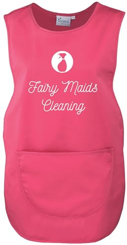 Ladies Personalised Text Cleaner Uniform Tabard Apron Custom Design Cleaning Services (Pink, 10)
