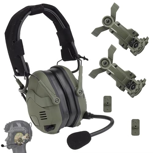 AQzxdc Cuffie tattiche Bluetooth con rilevamento del suono e riduzione del rumore, cuffie antirumore elettroniche for tiro, protezione dell'udito for caccia e softair(Green)