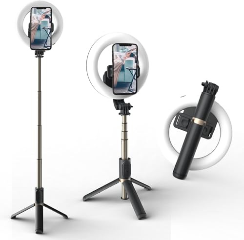 WEIIBDIE Foldable Phone Tripod with 6 Ring Light,32 Extendable Phone Stand with Dimmable LED Lights and Remote,Portable Selfie Stick for Video Recording/Photography/YouTube/TikTok