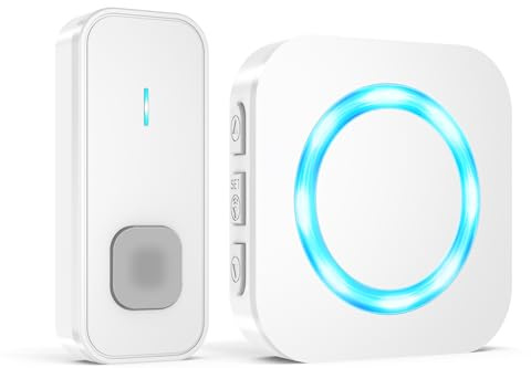 AIMAX Wireless Doorbell, Plug in Waterproof Operating at 1,300 Feet Long Range Cordless Battery Operated Doorbell with 55 Melodies 5 Volume to Choose, LED Door Entry Bell, White