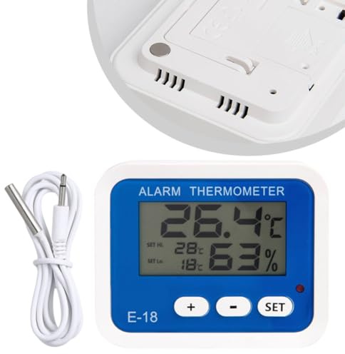 Gettimore Termómetro electrónico con alarma e higrómetro para refrigerador con cable de sonda, material ABS