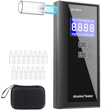 Personal Breathalyzer for Alcohol - Portable Alcohol Testers 15 Mouthpieces and Carry Bag, Alcohol Testing BAC Fast Screening Digital LCD Display Audio Alarm 50 Records for Home Party