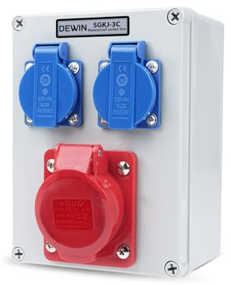 DEWIN Stromverteiler, Wandverteiler Steckdose Stromverteilerkasten 1 x 16A 5P CEE-Steckdose + 2x 230V Außenbereich Baustellenstromverteiler
