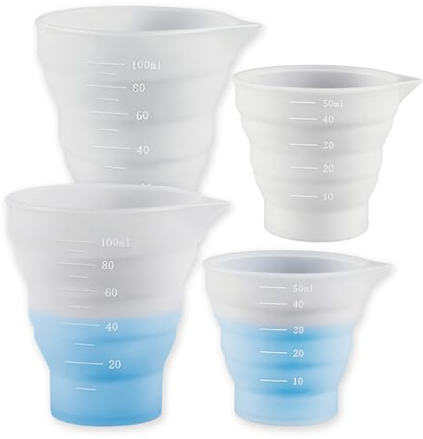 Avavani 4PCS Laundry Dosing Balls for Liquid Detergent | 50ml & 100ml Foldable Silicone Measuring Cups with Scale, Reusable Liquid Dispenser for Washing Machine, Baking, Labs, Travel