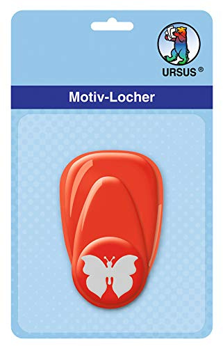 Ursus 19470046 - Motivlocher mit Hebel klein, Schmetterling, rot, ausgestanztes Motiv ca. 16 mm, aus Kunststoff mit Metallstanze, geeignet für Grammaturen von 160 220 g /qm
