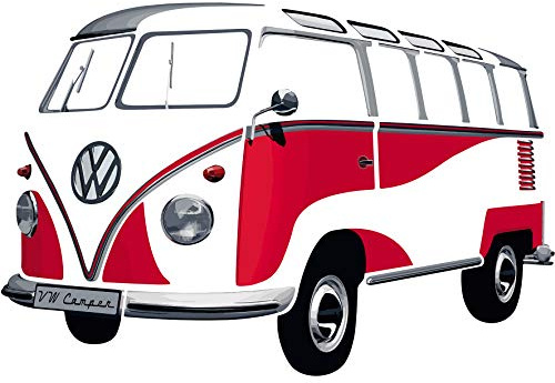 BRISA VW Collection - T1 Bulli Bus Wandtattoo Poster Dekoration | Volkswagen Wandsticker Wandaufkleber Groß Selbstklebend, Wohnzimmer Schlafzimmer Retro Vintage, 180 x 120 cm, Silhouette/Rot