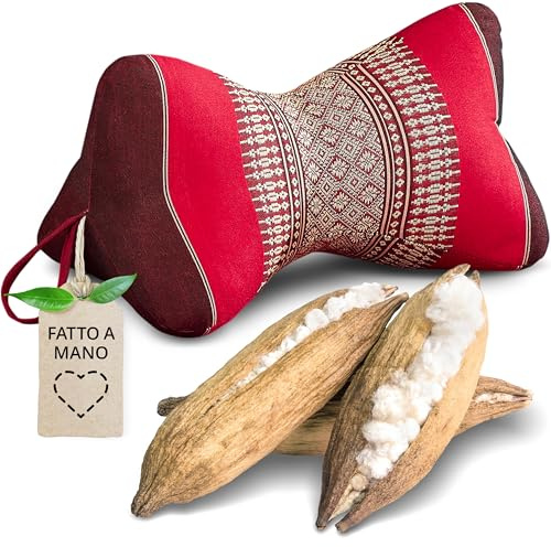 livasia Nackenstützkissen Knochenkissen - Ø 15x32cm - Nackenkissen Knochenform, Sofakissen, Lesekissen mit Kapok, Kissen für Garten und Balkon, Reisekissen handgefertigt (Rubinrot)