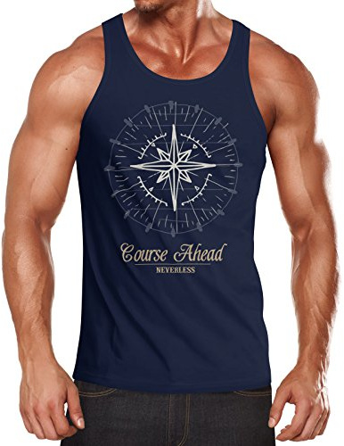Neverless Herren Tanktop Kompass Windrose Navigator Segeln Muskelshirt Muscle Shirt Achselshirt