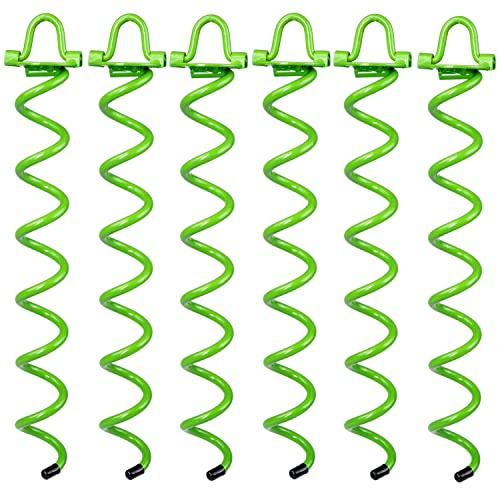 Ashman 16 Inch Spiral Ground Anchor Green Color - Ideal for Securing Animals, Tents, Canopies, Sheds, Car Ports, Swing Sets (Pack of 6)
