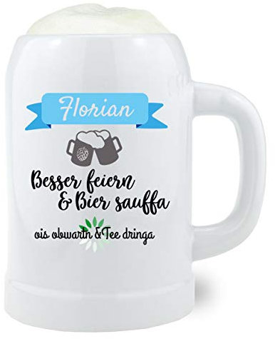Bavariashop Bierkrug Besser Feiern .. mit Wunschnamen, Individuelle Geschenkidee aus Bayern, 0,5 Liter, Made in Germany