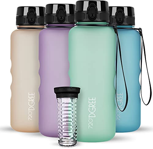 720°DGREE Trinkflasche “uberBottle“ 350ml, 500ml, 650ml, 1l, 1,5 Liter softTouch +Früchtebehälter - Auslaufsicher, BPA-Frei - Wasserflasche für Kinder, Schule, Sport, Fahrrad, Gym, Outdoor