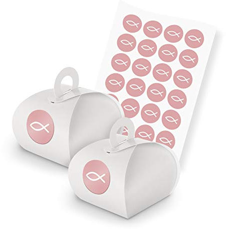 itenga Set Fisch 24x Geschenkschachteln inkl Sticker Aufkleber für Gastgeschenk Taufe Kommunion Konfirmation (Altrosa, Karton (Weiß))