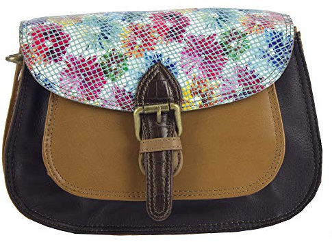 Sunsa Umhängetasche. Damen Handtasche. Ledertasche Schultertasche. Leder Trachtentasche. Damentasche/Crossbody Tasche als Geschenke für Frauen (bunt braun)