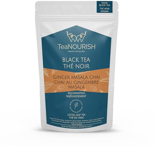 TeaNOURISH Ginger Masala Chai Tea | Assam CTC Loose Black Tea | Blended with Authentic Indian Spices | Indian Ginger Tea | 100% NATURAL INGREDIENTS - 3.53oz/100g
