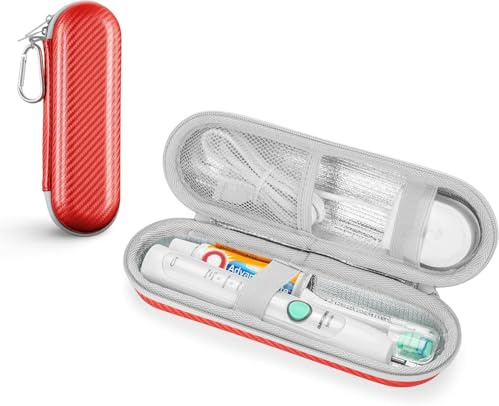 PhD Keisi Reiseetui für elektrische Zahnbürste für Braun Oral B Pro 1/2 2900, 2000, 2500, 200, 750, SmartSeries, Smart 4 mit Zubehöraufbewahrung, tragbares Hartschalen-Reiseetui in Korallenrot