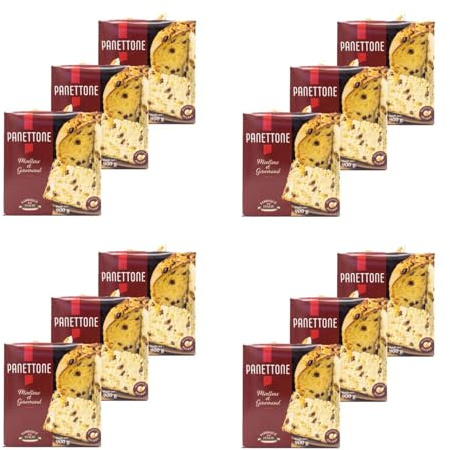 Panettone pur beurre fabriqué en Italie - lot de 12 boîtes de 900g - pâtisserie au levain naturel, aux raisons secs et aux écorces d'oranges confites