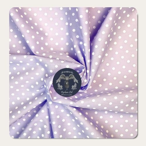 PYRHAN Polka Dots Polycotton Prints | 45 inch Wide Dress Fabric Material by Meters | Floral Polycotton Print Used in Sewing Kit and Accessories | Quilting Fabric (Lilac)