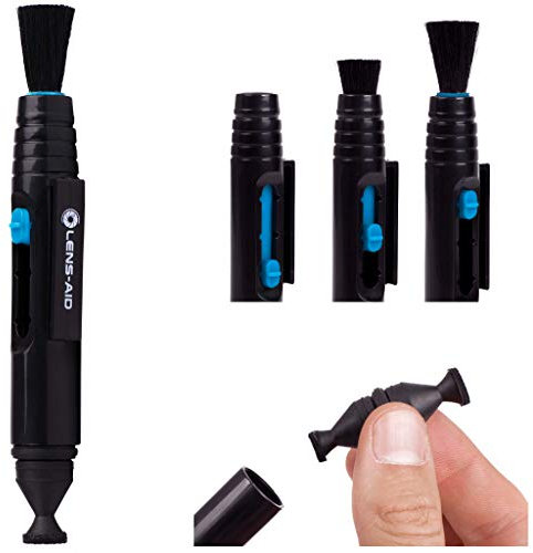 Lens-Aid Lens-Pen Professionale con Doppio Pad in Carbone Attivo – Penna di Pulizia con Pennello Retrattile per Obiettivi, Filtri, Display di Fotocamere DSLR, Mirrorless e Smartphone