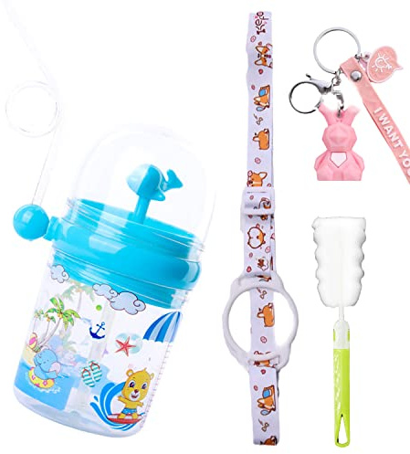 Whale Spray Water Bottle Sippy Cups Travel Cup with Straw Birthday Party Gift Pink Flamingo Drinking Cup (Blue Beach 3, 260 ml)