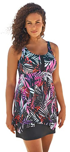 Swimsuits For All Swim 365 Women's Plus Size Longer-Length Handkerchief Hem Tankini Top - 16, Multi Textured Palm