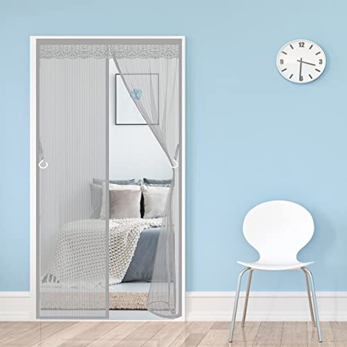 AMZERO Zanzariera Finestra Magnetica, 180x255cm(71x100inch) Zanzariere Scorrevoli Ultra Silenzioso Chiudi Automaticamente per Porte di Soggiorno Camera da Letto Casa, Grigio