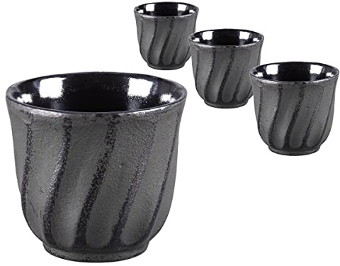 tea4chill Gusseisen Teetasse Bara schwarz 120ml. Traditionelle asiatische Gusseisen Teebecher im Set. Ideale Ergänzung für Gusseisen Teekanne.