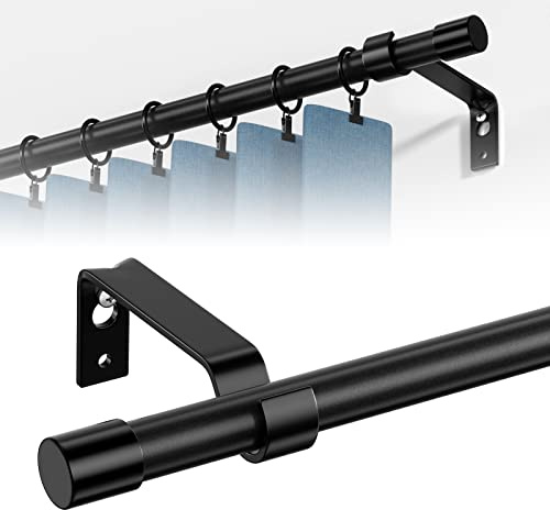 Gardinenstange 68 to 222 cm, Wandmontage Schwarze Matt Gardinenstangen Set, Metall 16mm Durchmesser Gardinenstange 2.2m Lang