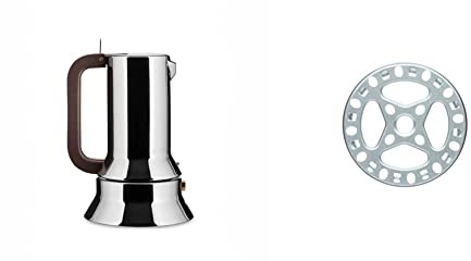 Alessi 9090/3 3-Cup Espresso Coffee Maker in 18/10 Stainless Steel Mirror Polished & KitchenCraft Gas Ring Reducer Trivet for Gas Hobs, Suitable for Stovetop Coffee Makers