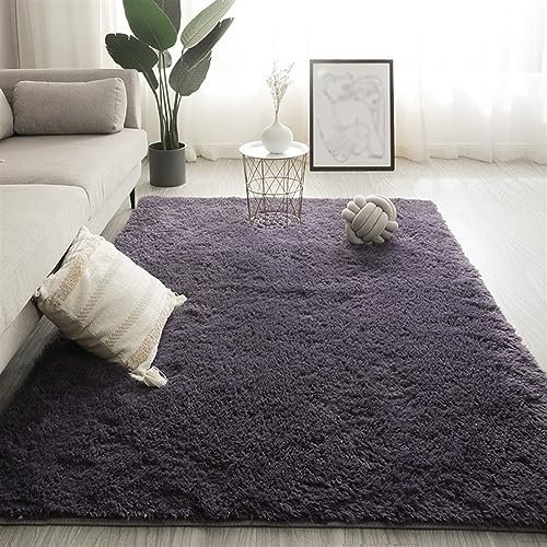 BESTORI Hochflor Teppich Wohnzimmer rutschfest Fellteppich Shaggy Flauschig Weich Einfarbig Teppich für Kinderzimmer Schlafzimmer Arbeitszimmer Lila, 80 x 180 cm