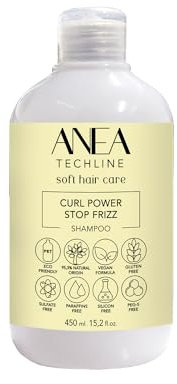 Anea Techline | Champú natural CURL POWER, apto MÉTODO CURLY, Potenciador de Rizo, Stop Encrespamiento. Tratamiento libre de parafinas, sulfatos, PEG-S, siliconas y colorantes, 450 ml