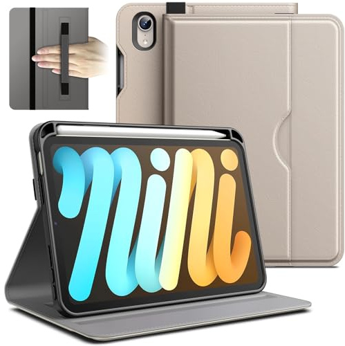 JETech Business Hülle für iPad mini A17 Pro/6. Gen, Polarstern | Für 8,3 2024/2021 Modell, PU-Lederdesign, Stifthalter & Tasche, Mehrwinkel-Betrachtung
