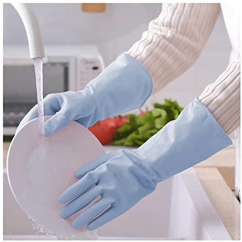 DUnLap Cleaning Gloves 1Pair Cleaning Gloves Kitchen Waterproof Dishwashing Glove Durable Rubber Dish Washing for Household Chores Cleaning Scrubber Eco Friendly Cleaning Gloves(Blue,S)