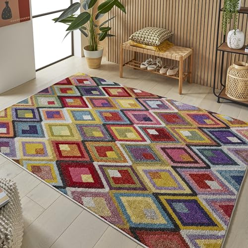 Lord of Rugs Carnaval Modern Rug for Living Room Bedroom Kitchen Bright Multi Coloured Geometric Rug CAR109 Multi Medium 120x170 cm (4'x5'6)