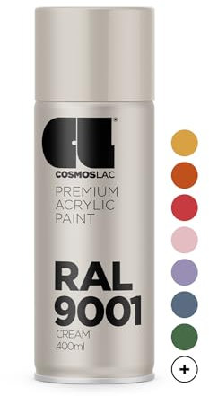 Cosmos LAC Spray de pintura acrílica en muchos colores RAL - bote de spray de 400 ml, perfecto para bricolaje, upcycling y otros trabajos de pintura (RAL 9001 - Crema)