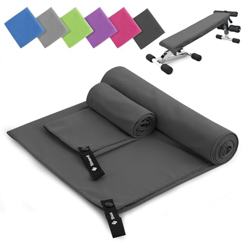 Sinand Microfibre towel 2 Pack |160x80cm+80x40cm| Ultra Lightweight Gym Towel, Quick Dry Microfiber Towels for Sports Travel Camping Beach Swimming (Dark gray)