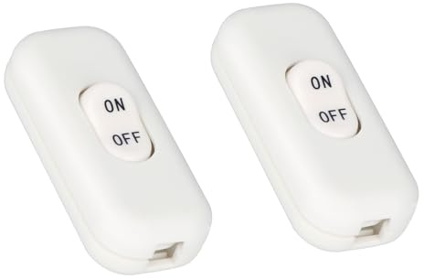 Helunsi Inline Switch 2 Pcs, White Lamp Cord Button Torpedo Switch, Rated 6A 250V ON OFF Electrical Wire Appliance Rocker Switches, Repair Replacement Control Power Cable Plug Desk Table Light Parts