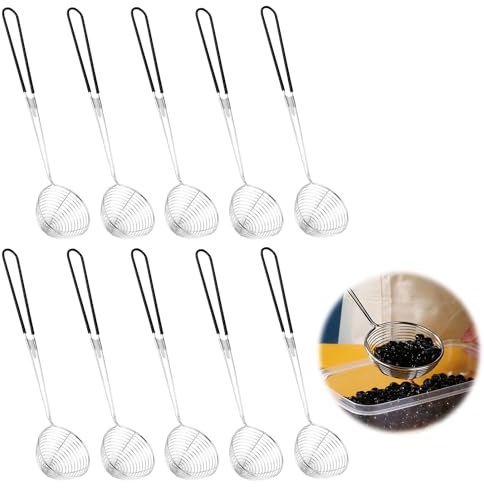 TOATELU Lot de 10 passoires à fondue en acier inoxydable à mailles fines avec longues poignées - Passoire de cuisine en acier inoxydable - Pour la cuisson des légumes (6 x 27 cm)