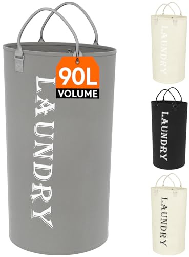 Lifewit Wäschekorb 90 L, Großer Wäschekorb, faltbare Wäschesäcke mit Softgriff, Wäschesortierer Aufbewahrungsbox für Wohnung, Wohnheim und Wohnwagen, Silbergrau