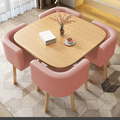ZYZSY Tisch- und Stuhlkombination, Quadratisches Esstisch-Set mit Stühlen, Besprechungstisch mit Stühlen, Tischgruppe Sitzgruppe für Balkon, Küche, Wohnzimmer(Pink)