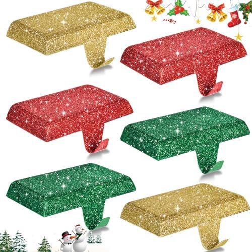 letesult Bunte Glitzer-Weihnachtsstrumpf-Halter, glitzernde Weihnachtsstrumpf-Aufhänger, robuste Strumpfaufhänger für Kaminsims, Metallstrümpfe, Haken mit Schutzpolster für Kamin,