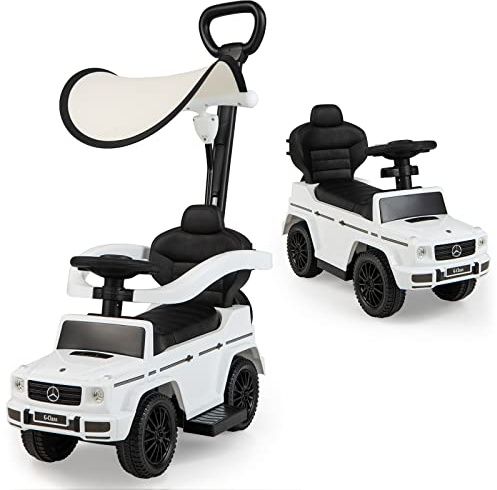 DREAMADE 3-in-1 lizenzierter Mercedes-Benz Rutschauto, Schiebewagen mit Schiebegriff, verstellbarem Verdeck & Hupe, Rutscherfahrzeug für Jungen & Mädchen ab 12 Monaten, bis 25kg (Weiß)