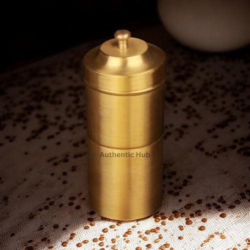 Brass Coffee Filter, 6 Cup Brass Filter with 6 Dabara, Reusable Metal Coffee Maker, 200 ml South Indian Coffee Maker, Gift Hamper - AUTHENTIC HUB
